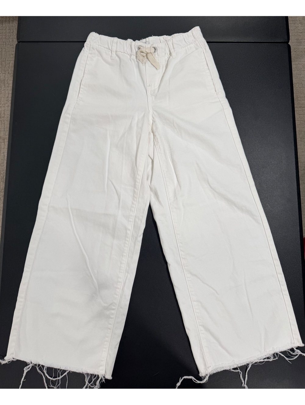 RSQ Girls' White Paperbag Waist Wide-Leg Cropped Jeans, Size Large